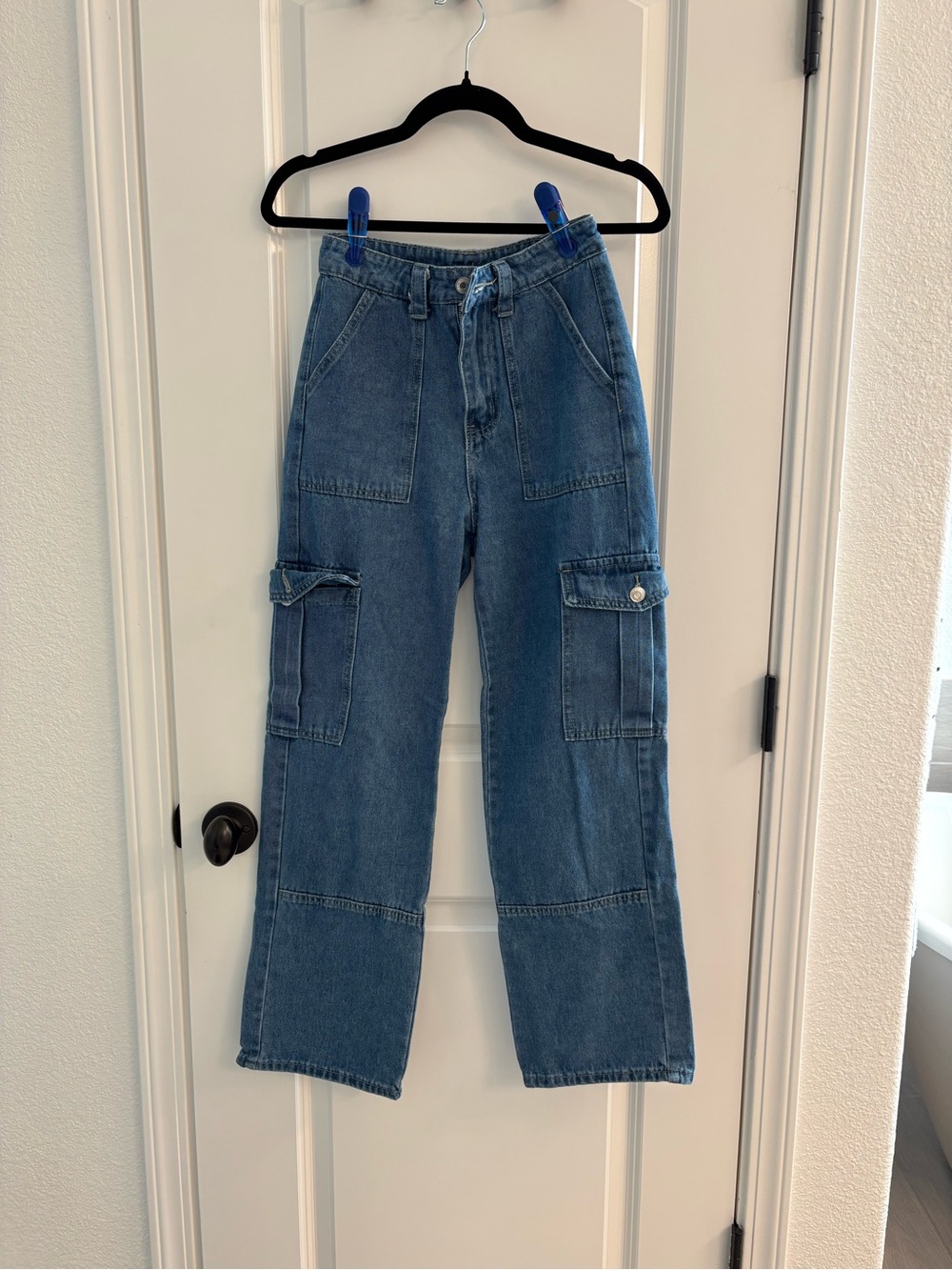Relaxed Blue Boyfriend Cargo Jeans - Women